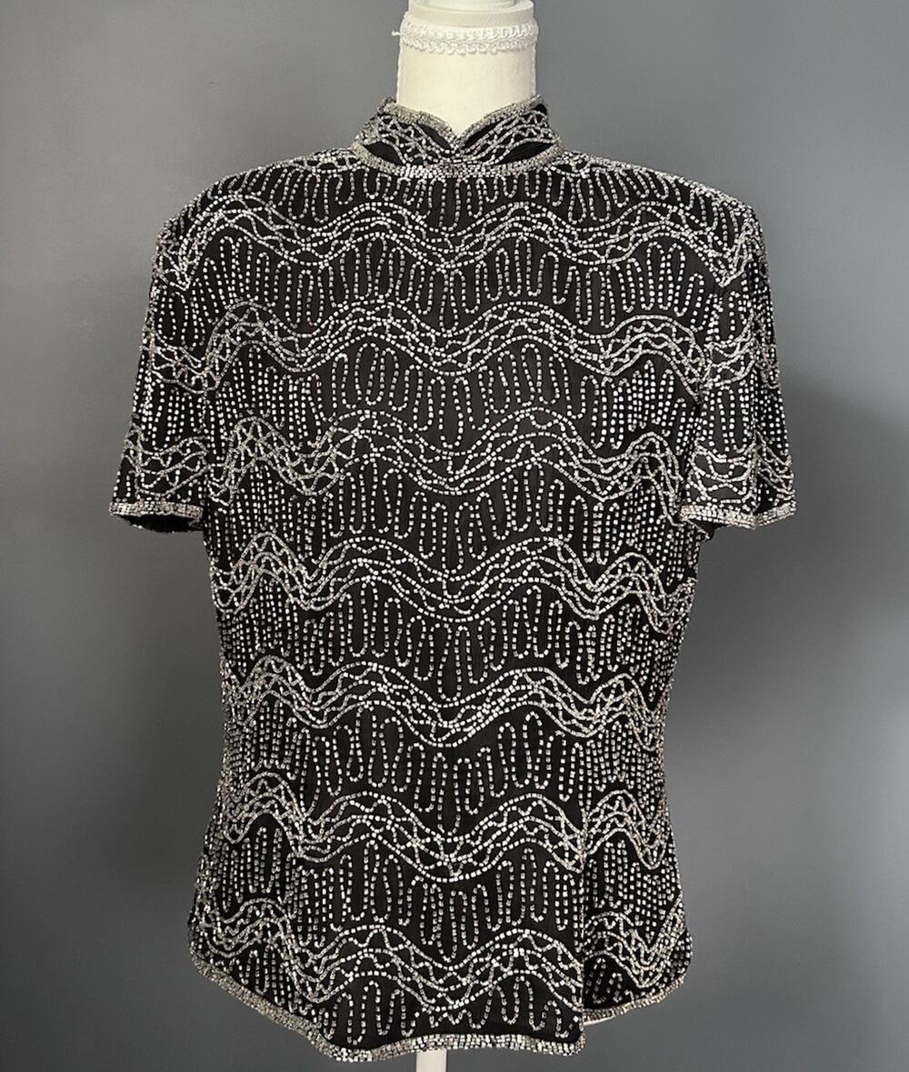 Pappel Boutique Evening Hand Beaded Top Art Deco Glam 1920s Style Vintage Size L